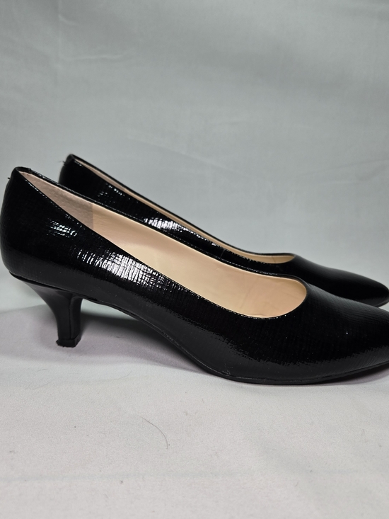 Alex Marie Shoes - Alex Marie Womens 7.5 Black Patent Leather Kitten Heels Lizard Embossed